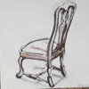 Studie av stolar och tyg. En nyttig övning är att teckna draperat tyg, det tränar ögat på att verkligen se. Stolen blir ett skelett som måste ha rätt proportioner och form